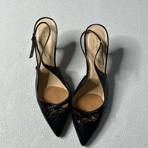 Kate Spade Snakeskin Bow Slingback Black Leather Pump